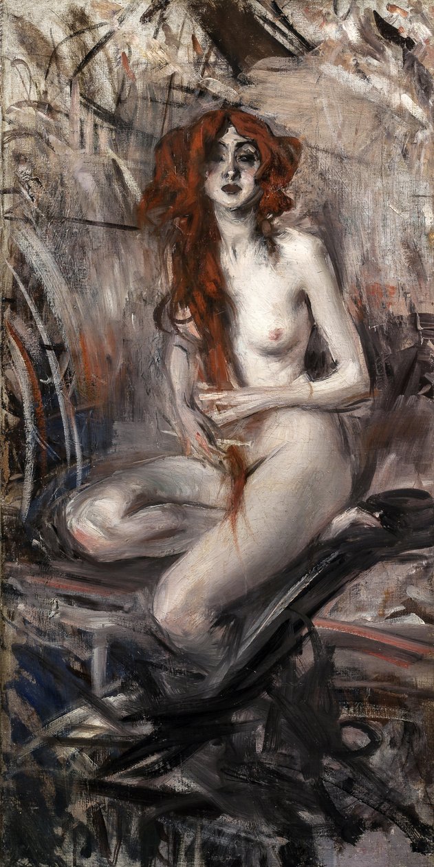 Nainen kampaava hiuksia, c. 1912. tekijältä Giovanni Boldini