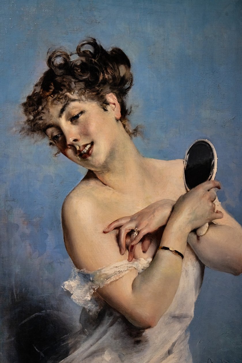 Nuori nainen Déshabilléssa, yksityiskohta tekijältä Giovanni Boldini