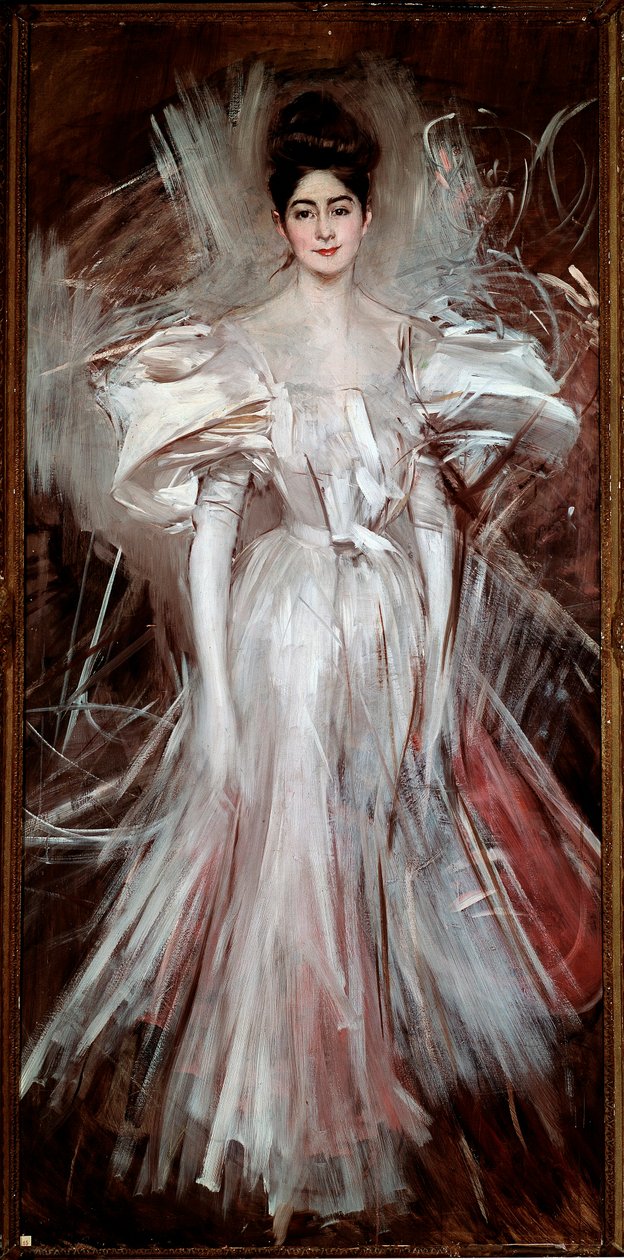 Nuori nainen valkoiseen satiiniin (Ilotulitus) Giovanni Boldinin (1842-1931) maalaus 1892 Dim. 200x101 cm Pistoia, Boldini-kokoelma tekijältä Giovanni Boldini