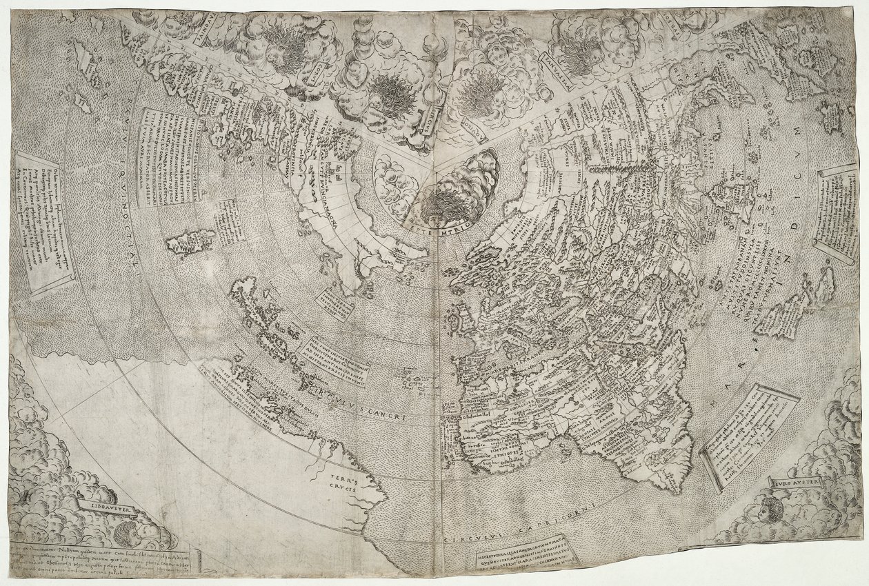 Maailmankartta, Mundu [sic] spericum...tunnet John Matthew Contarenin ahkeruuden.., kirjoittaneet Contarini, Giovanni ja Francesco Rosselli tekijältä Giovanni Contarini
