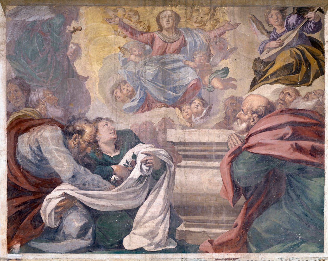 Italia, Lombardia, Pavia, Pavia Charterhouse (Certosa), Tarinat Jeesuksesta ja Mariasta, freskoyksityiskohta tekijältä Giovanni Cristoforo Storer