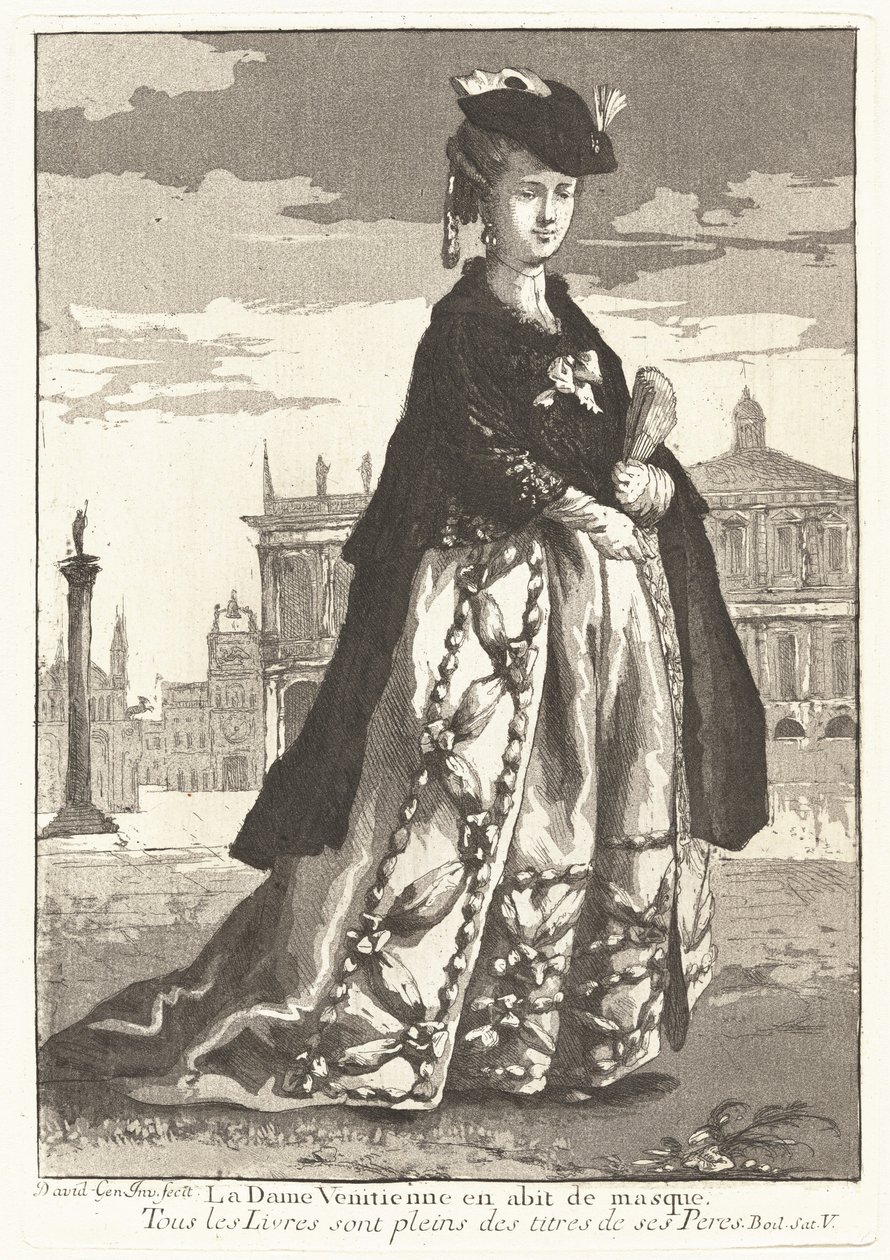 La Dame Venitienne en habit de masque (venetsialainen nainen karnevaalipuvussa) tekijältä Giovanni David
