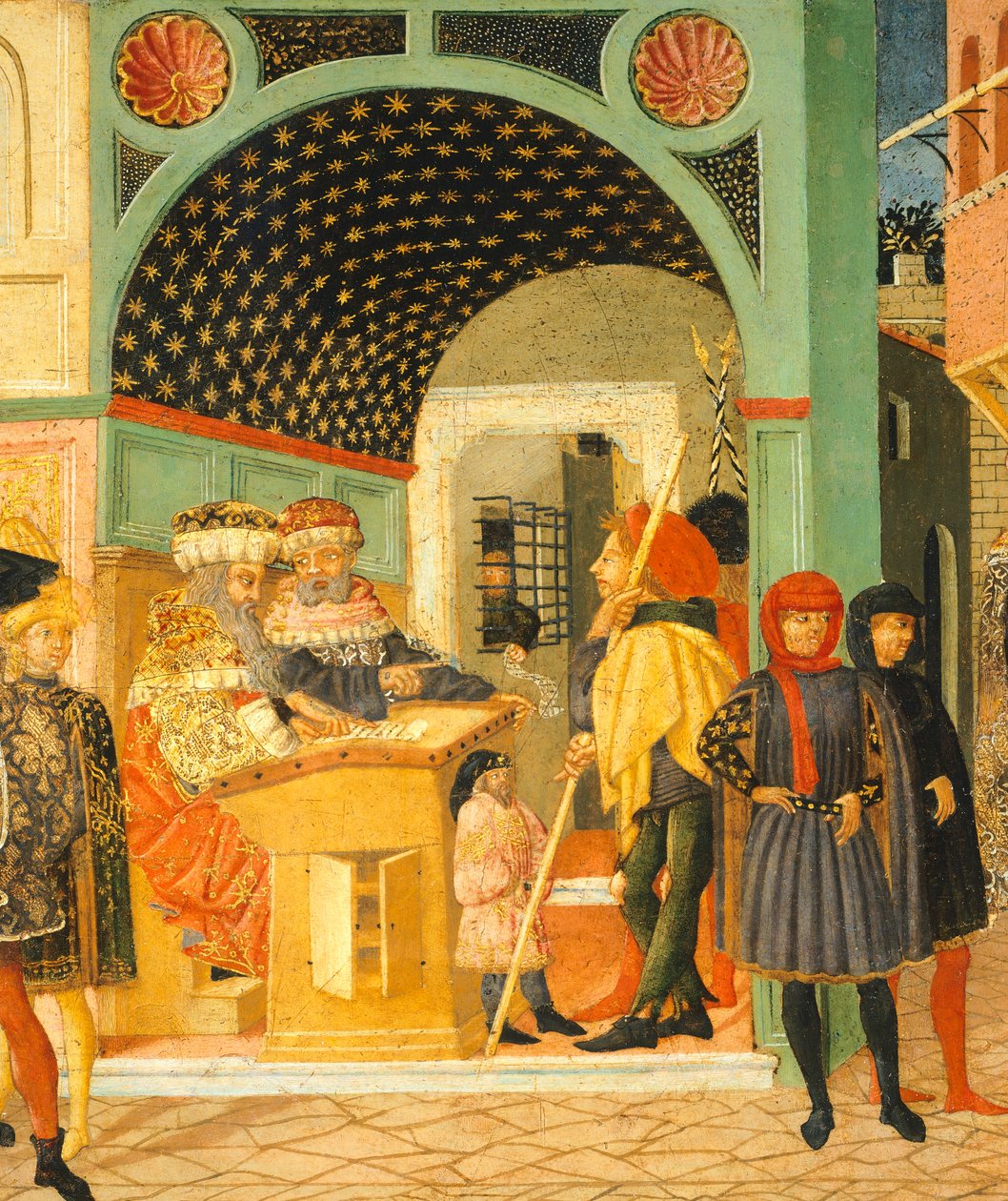 Tarinoita Susannesta, noin 1450, Giovanni di Ser Giovannin, joka tunnetaan nimellä Lo Scheggia (1406-1486), maalaaman arkun oikea puoli, tempera taulussa, yksityiskohta tekijältä Giovanni Di Ser Giovanni Lo Scheggia Guidi