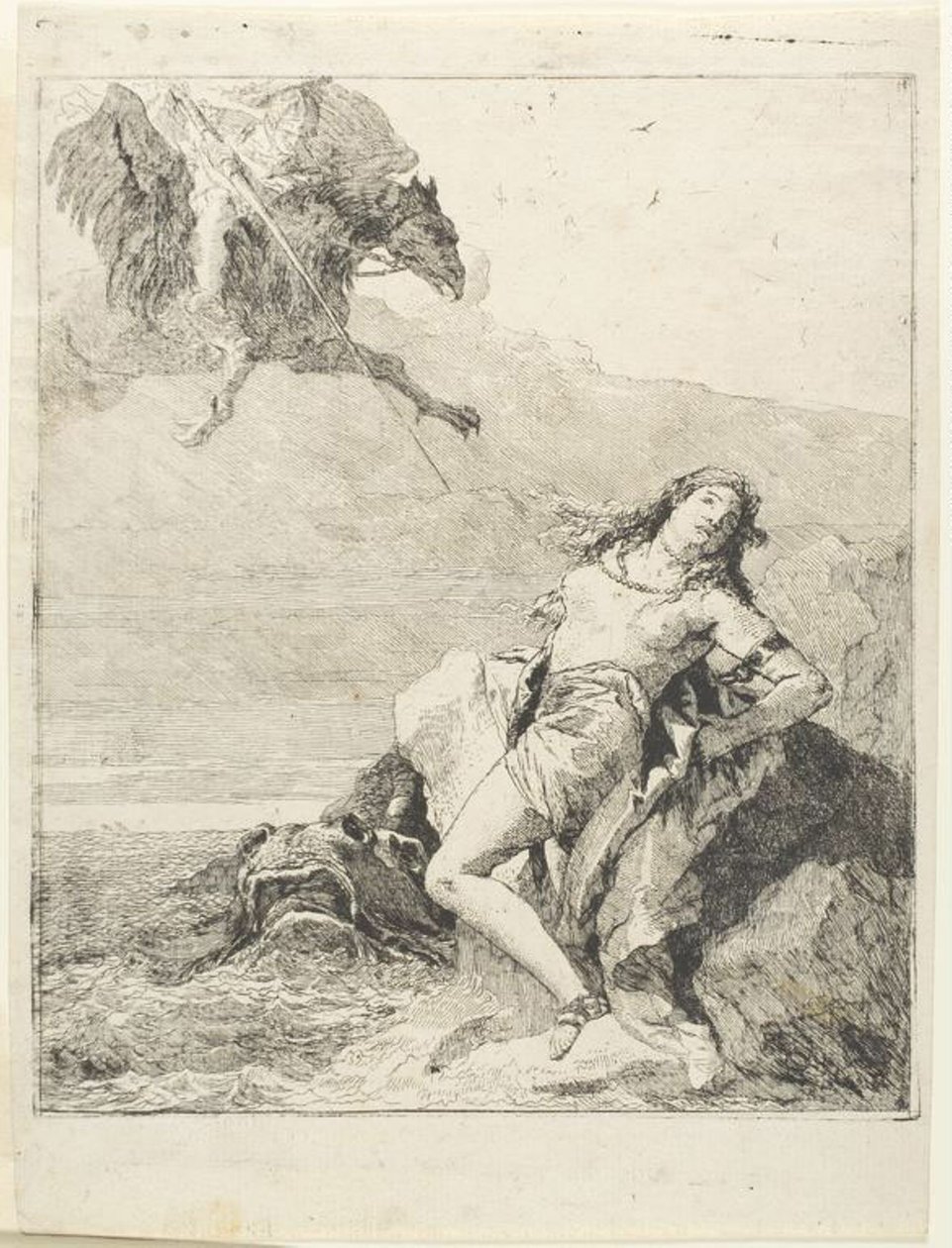 Angelica Bound ja merihirviö nielee hänet tekijältä Giovanni Domenico Tiepolo