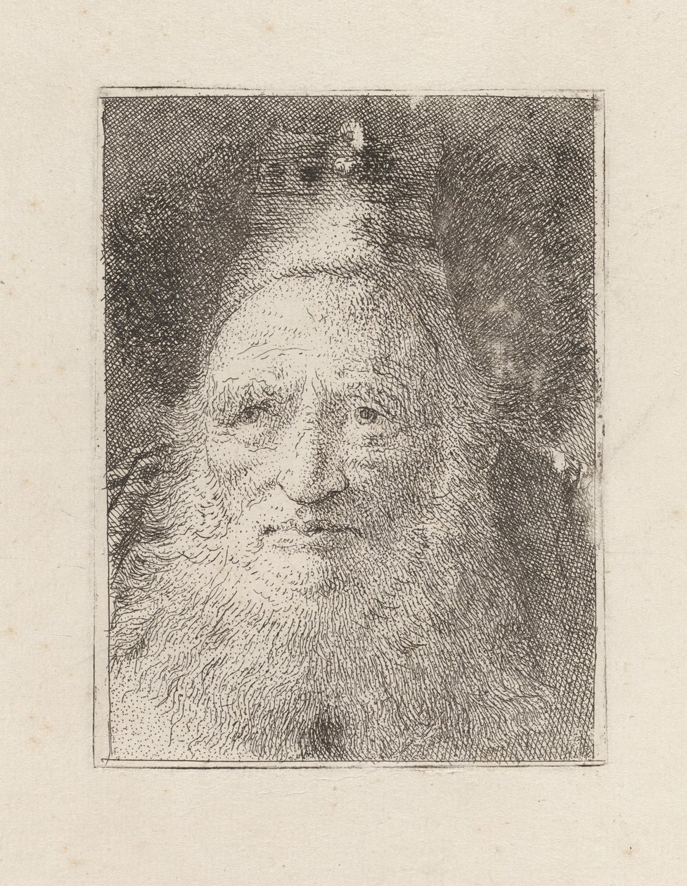 Parrakas vanha mies hattu päässä, teoksesta Raccolta di Teste (Pääkokoelma) tekijältä Giovanni Domenico Tiepolo