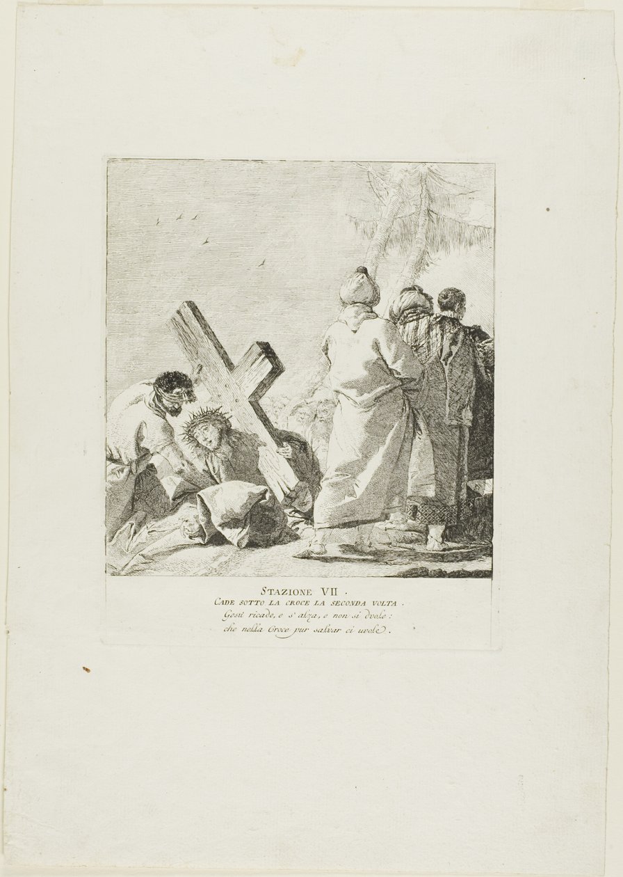 Kristus putoaa ristin alle toisen kerran, levy seitsemän Ristin vaiheista. tekijältä Giovanni Domenico Tiepolo