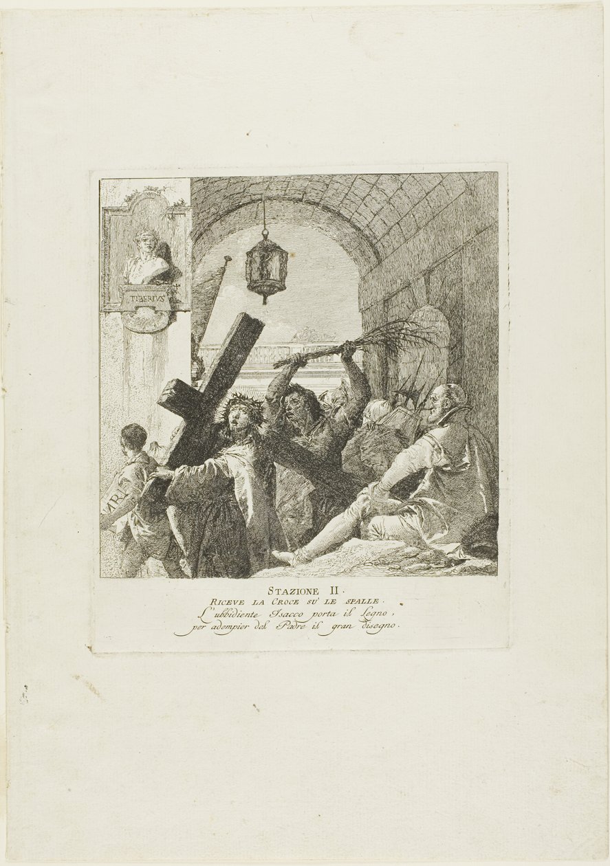 Kristus vastaanottaa ristin, levy kaksi Ristin vaiheista. tekijältä Giovanni Domenico Tiepolo