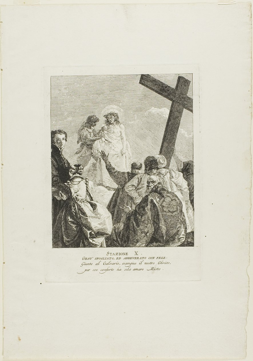 Kristus riisutaan vaatteistaan, levy kymmenen Ristin vaiheista. tekijältä Giovanni Domenico Tiepolo