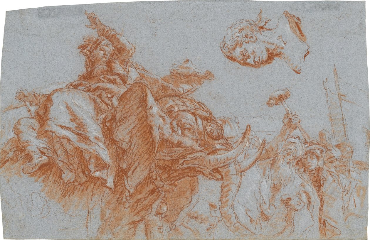 Figur der Asia, römischer Imperator; verso: Skizze des Flussgottes Nil tekijältä Giovanni Domenico Tiepolo
