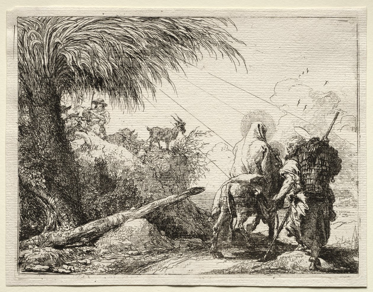Lento Egyptiin: Pyhä perhe ja palmu tekijältä Giovanni Domenico Tiepolo