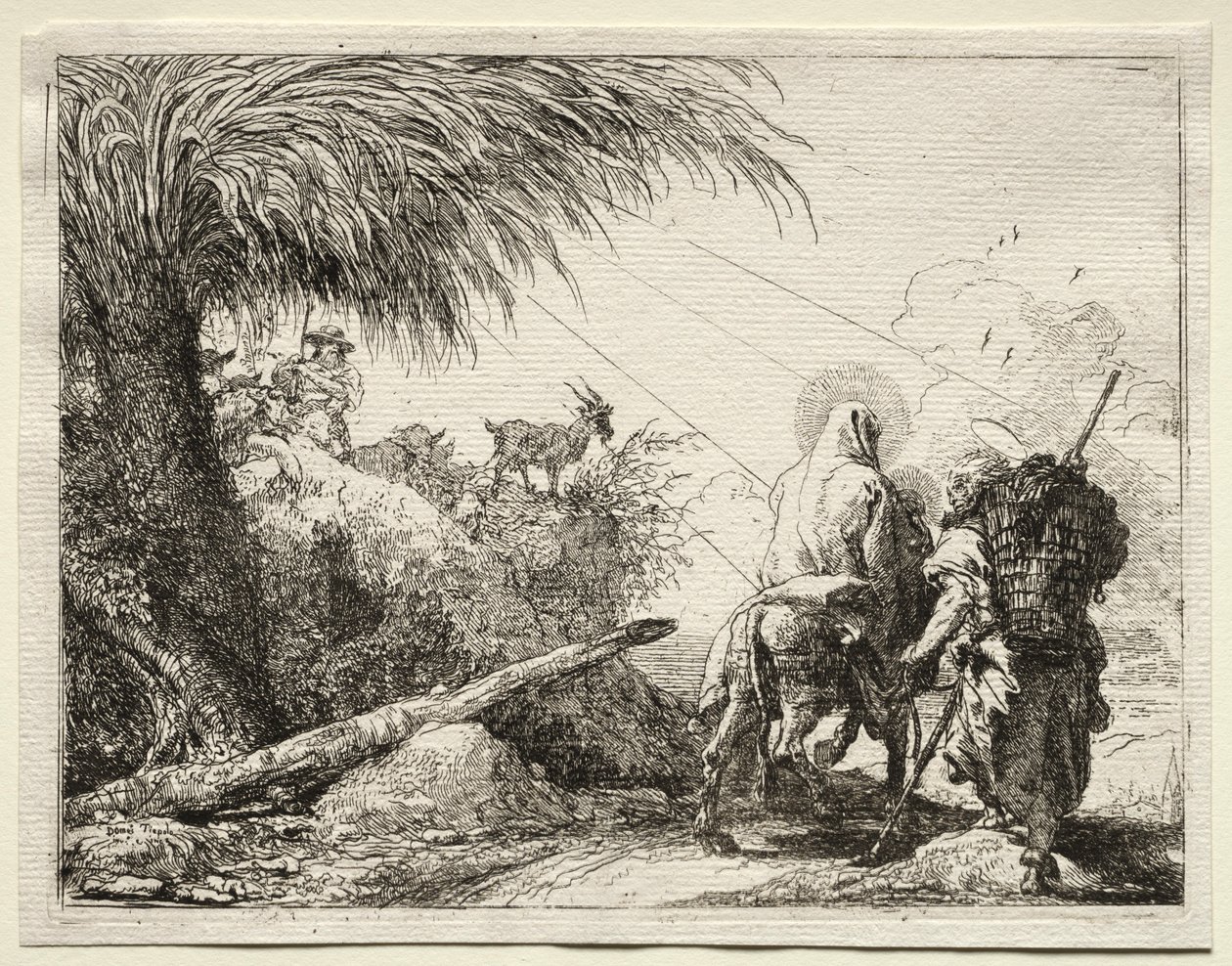 Lento Egyptiin: Pyhä perhe ja palmu. tekijältä Giovanni Domenico Tiepolo