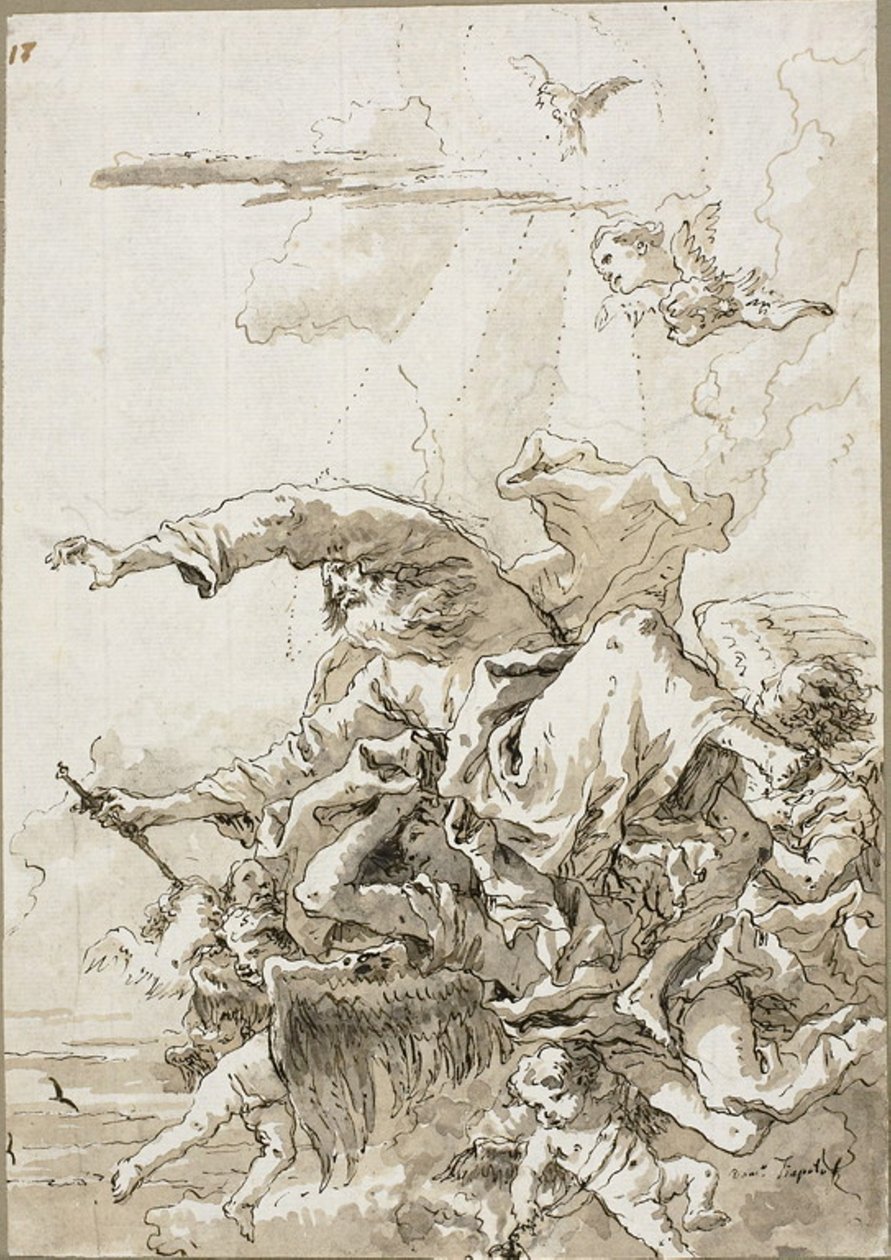 Isä Jumala pilvissä olevien enkelien tukemana, II tekijältä Giovanni Domenico Tiepolo