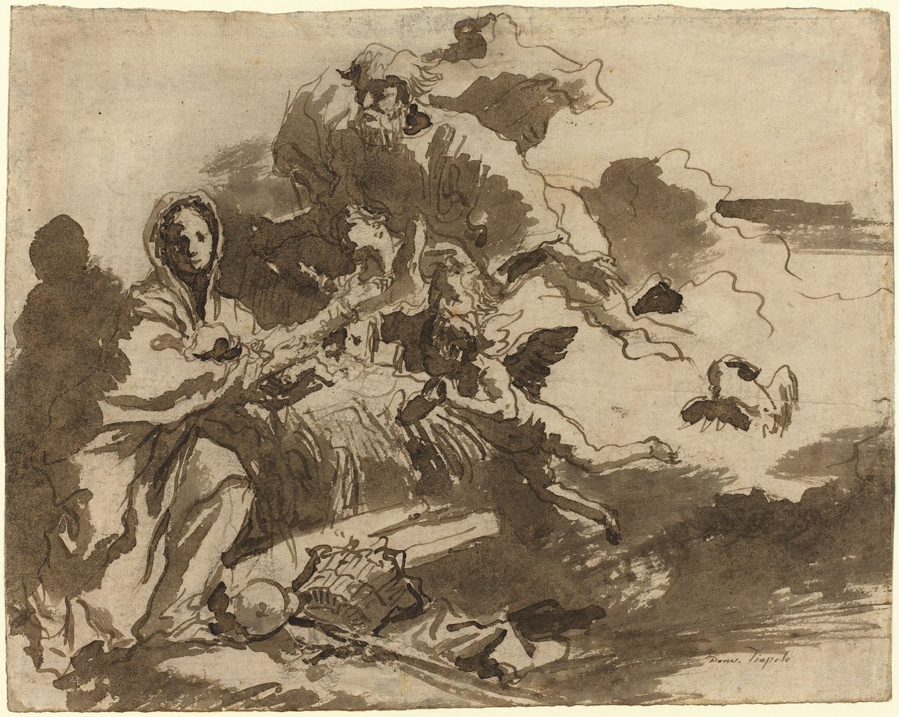 Isä Jumala ja enkelit palvovat Madontaa ja lasta [recto] tekijältä Giovanni Domenico Tiepolo