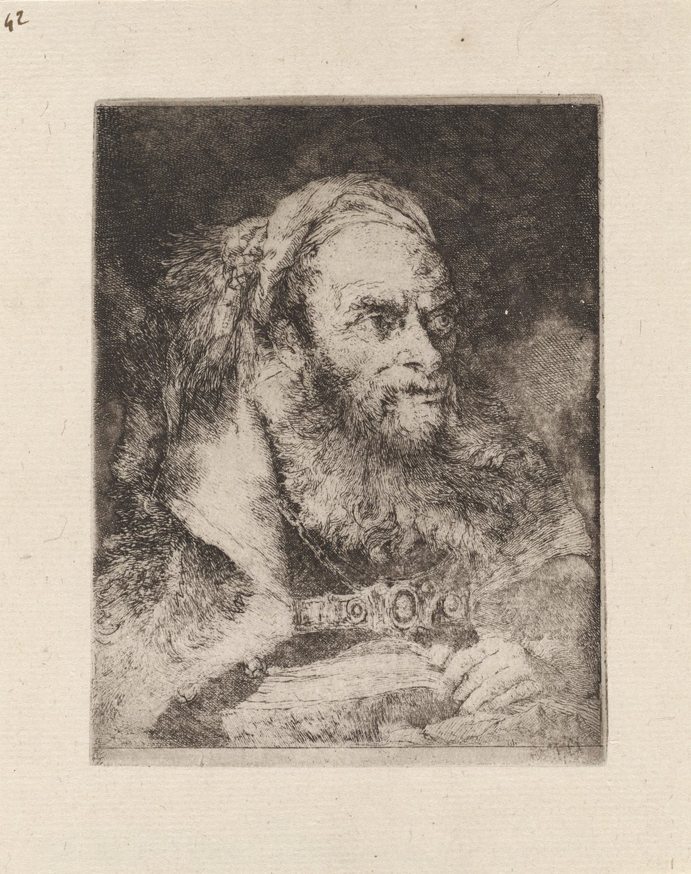 Itämaisen johtaja, kirja kädessä, Raccolta di Testestä (Pääkokoelma) tekijältä Giovanni Domenico Tiepolo