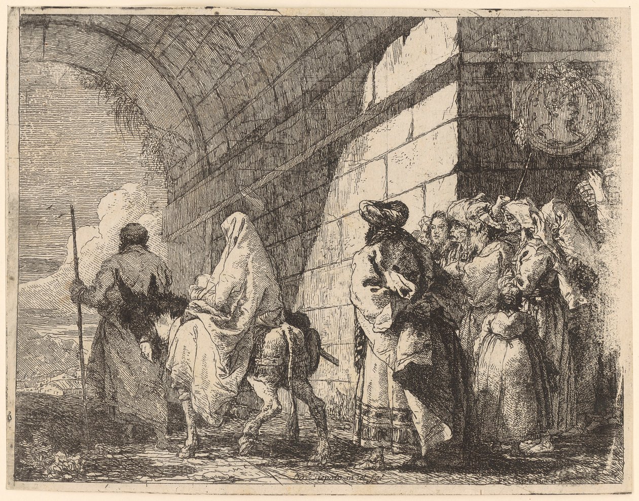 Pyhä perhe lähtee kaupungista tekijältä Giovanni Domenico Tiepolo