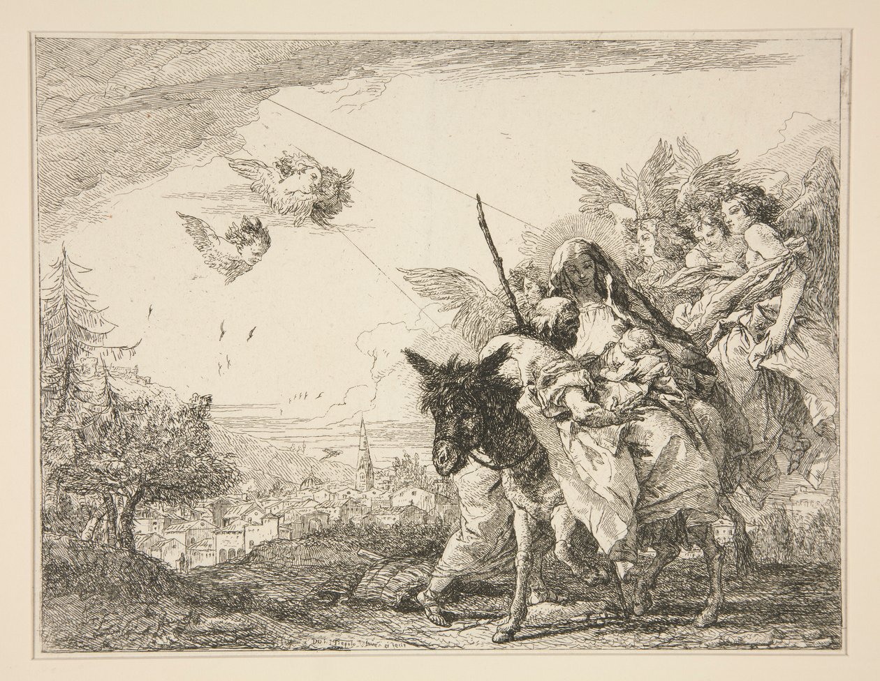 Joseph mietiskelee Jeesus-lapsia sarjasta Kuvankaunis ideoita Egyptin lennosta (Flight to Egypt) tekijältä Giovanni Domenico Tiepolo