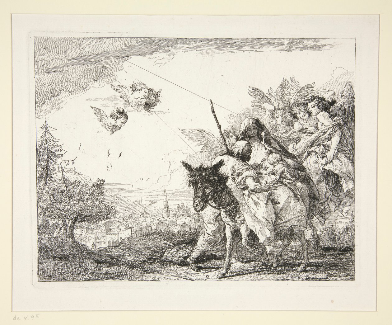 Joseph mietiskelee Jeesus-lapsia sarjasta Kuvankaunis ideoita Egyptin lennosta (Flight to Egypt) tekijältä Giovanni Domenico Tiepolo