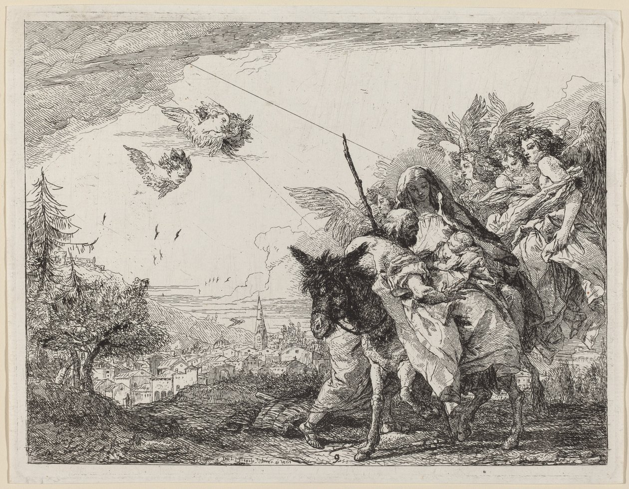 Joosef, seisoo, palvoo lasta tekijältä Giovanni Domenico Tiepolo