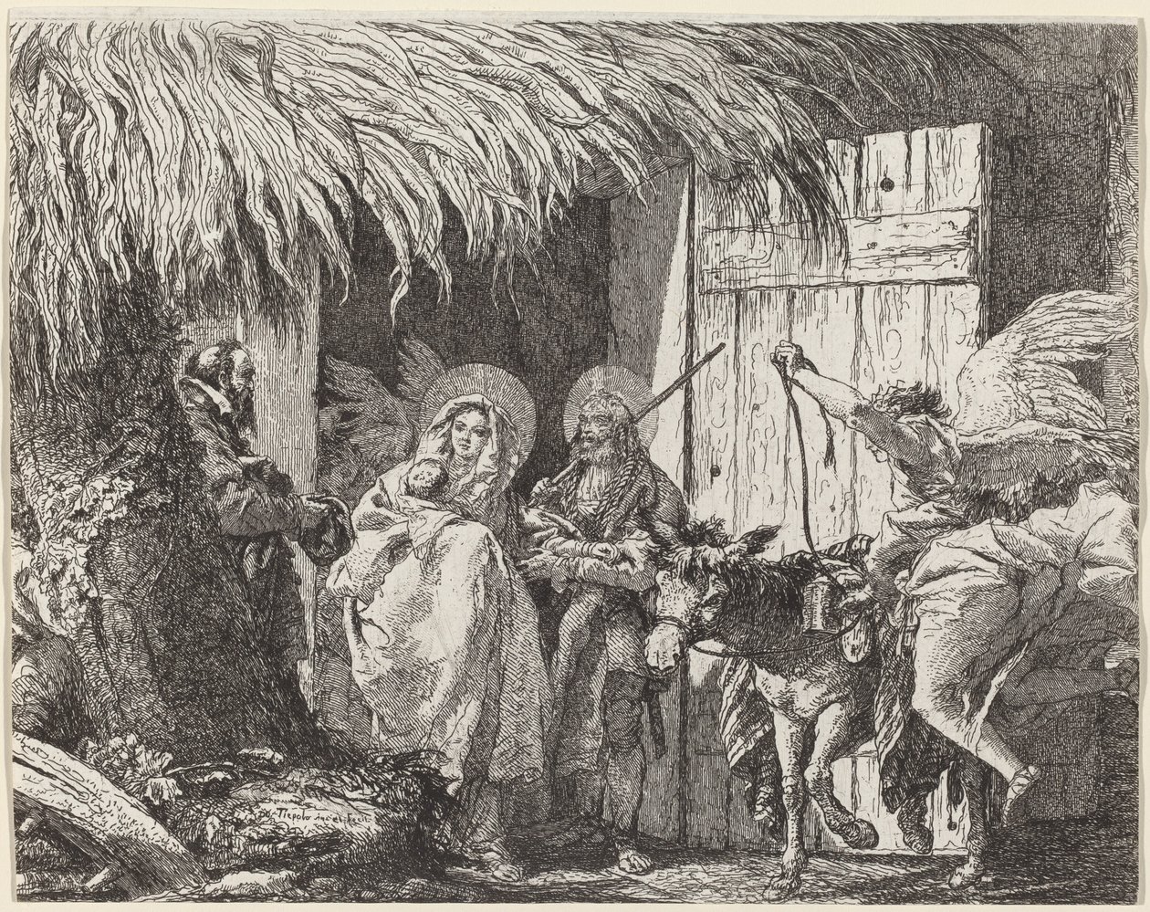 Joosef ja Maria valmistautuvat lähtöön tekijältä Giovanni Domenico Tiepolo