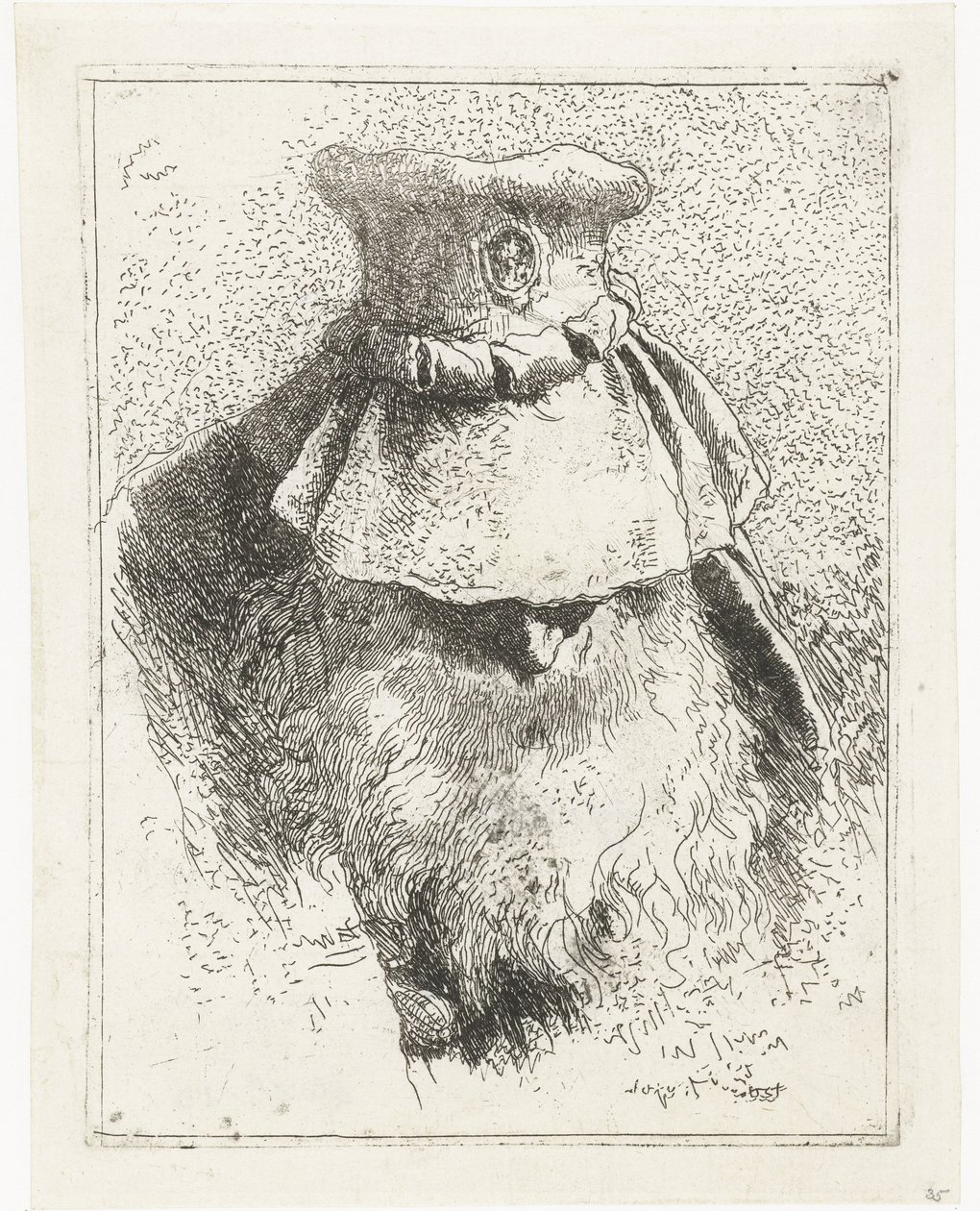 Mies kumartunut pää ja iso hattu Pääkokoelma (sarjan nimi) Raccolta di Teste (sarjan nimi) tekijältä Giovanni Domenico Tiepolo