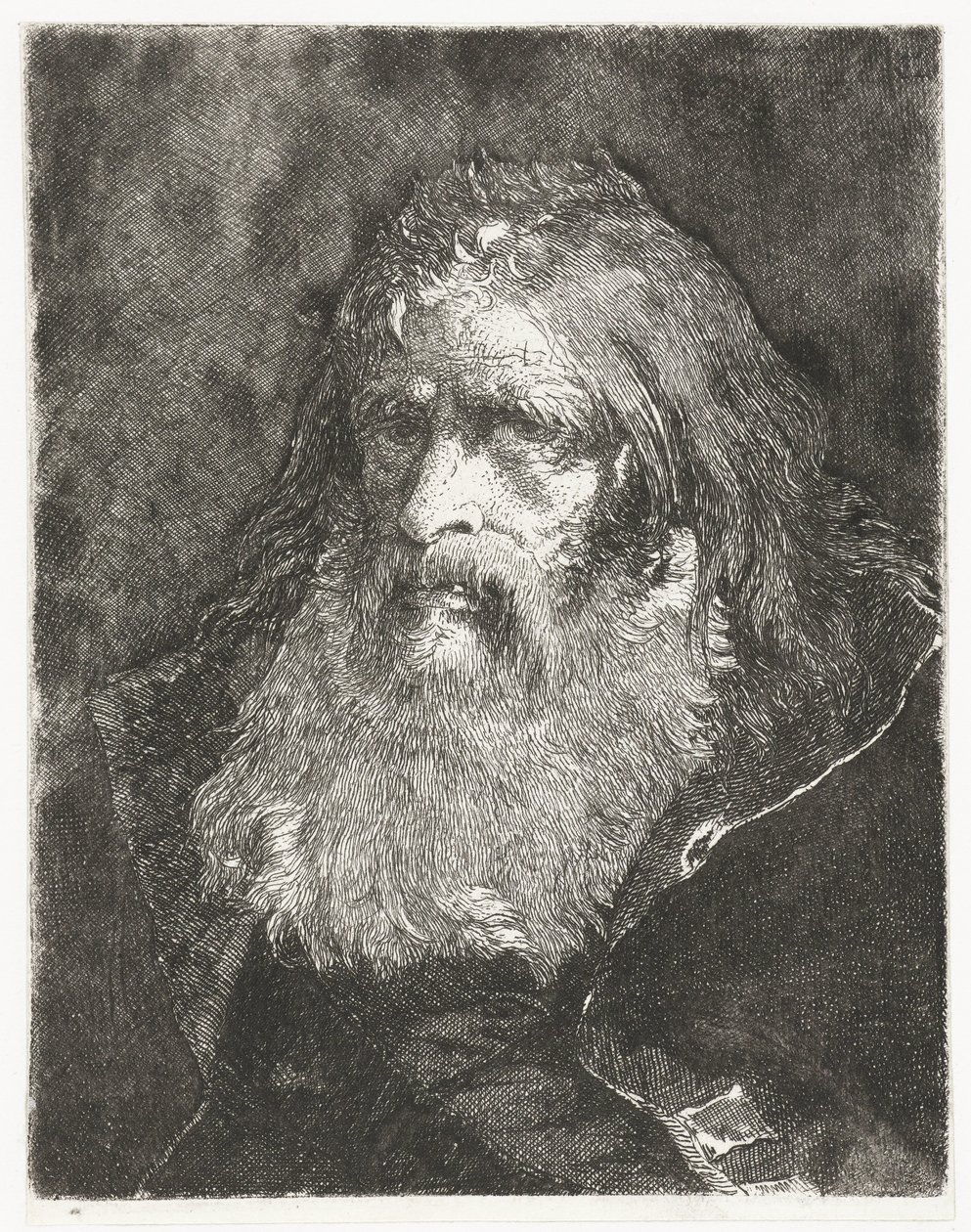 Mies, jolla on pitkät hiukset ja ilman päähinettä Pääkokoelma (sarjan nimi) Raccolta di Teste (sarjan nimi) tekijältä Giovanni Domenico Tiepolo