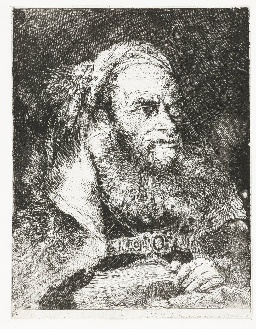 Mies avoimen kirjan kanssa Pääkokoelma (sarjan nimi) Raccolta di Teste (sarjan nimi) tekijältä Giovanni Domenico Tiepolo