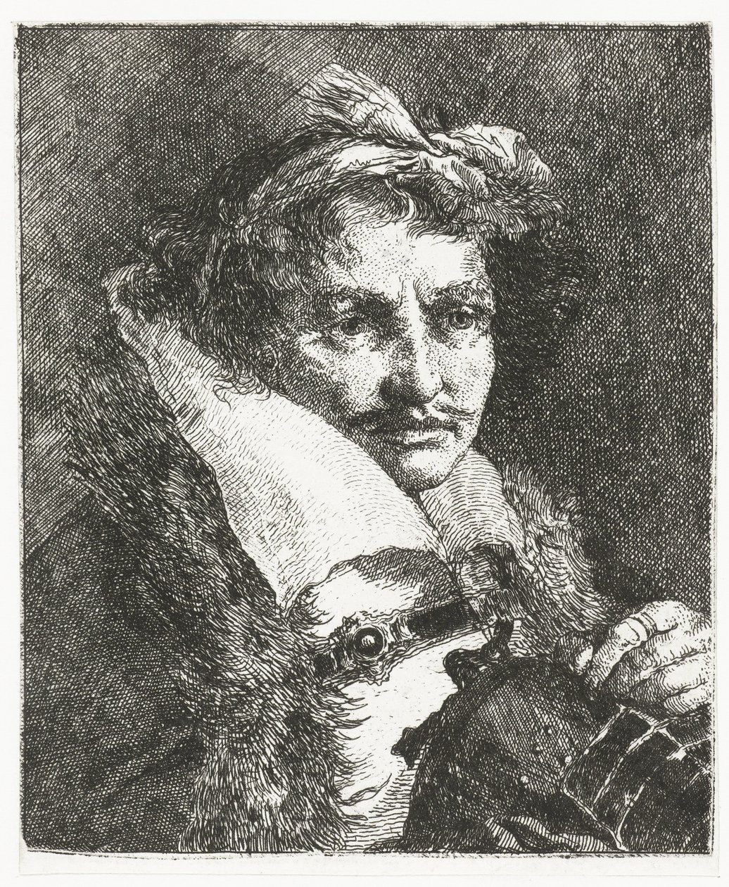 Mies viikset ja kypärä Pääkokoelma (sarjan nimi) Raccolta di Teste (sarjan nimi) tekijältä Giovanni Domenico Tiepolo