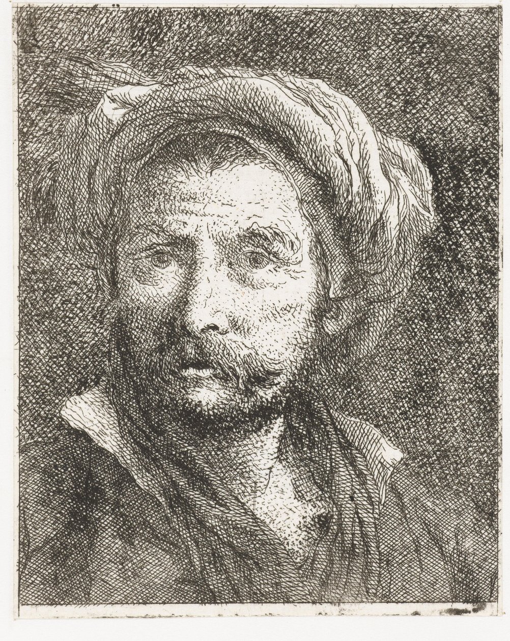 Mies, jolla on viikset ja turban tekijältä Giovanni Domenico Tiepolo