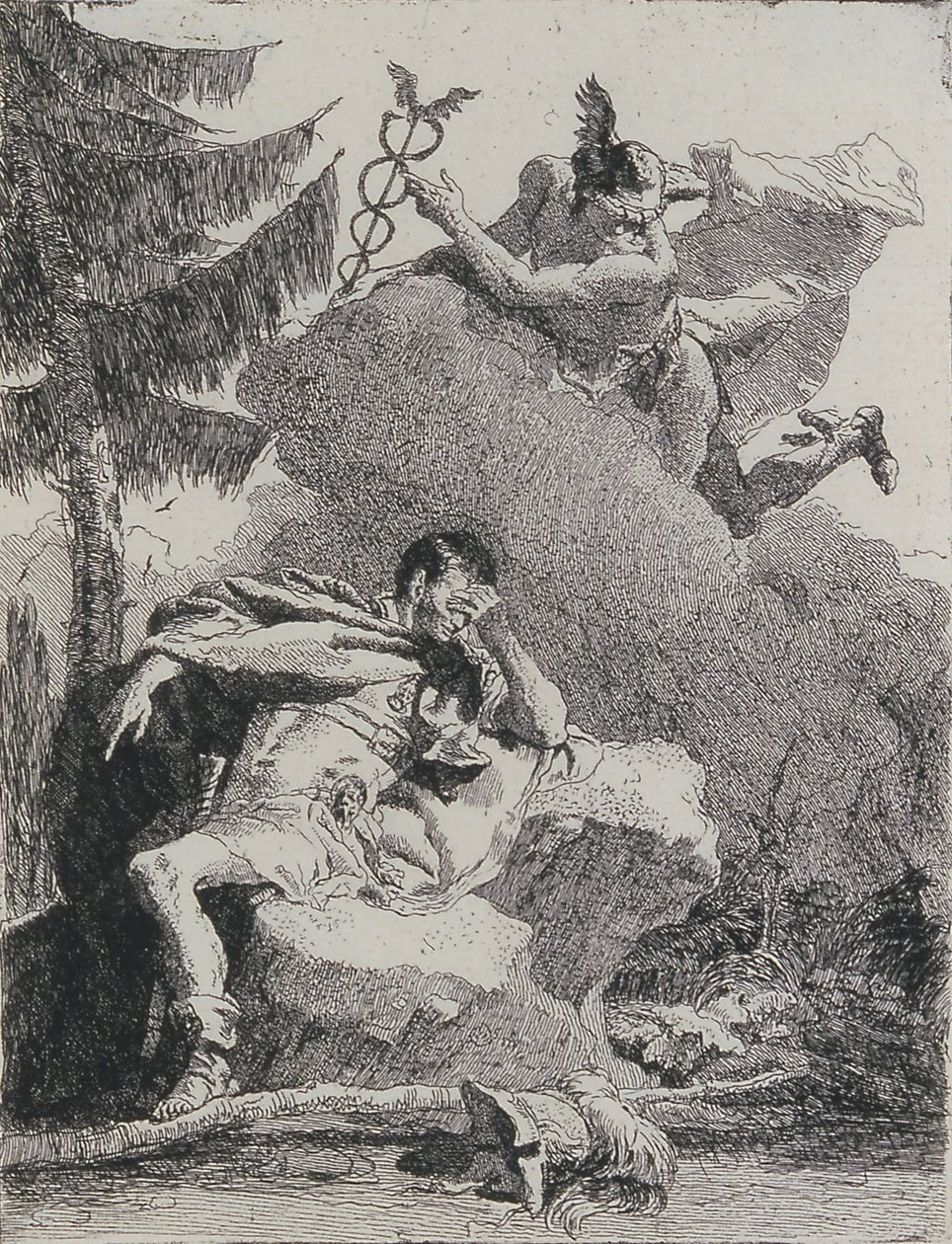 Merkurius ilmestyy Aenealle unessa, 1757. tekijältä Giovanni Domenico Tiepolo