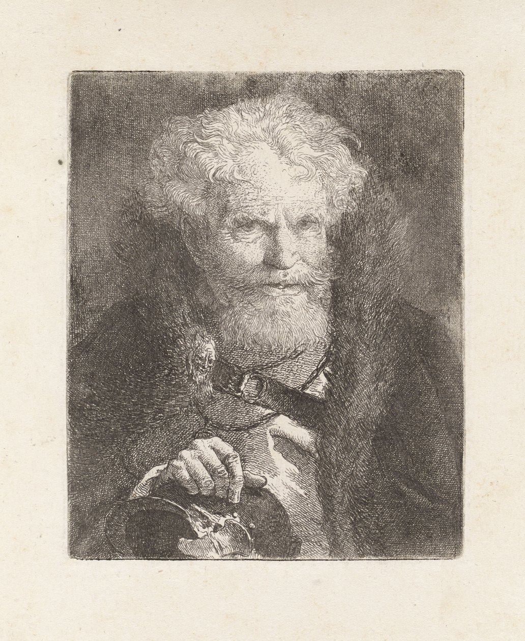 Vanha mies kypärä päässä, teoksesta Raccolta di Teste (Päiden kokoelma) tekijältä Giovanni Domenico Tiepolo