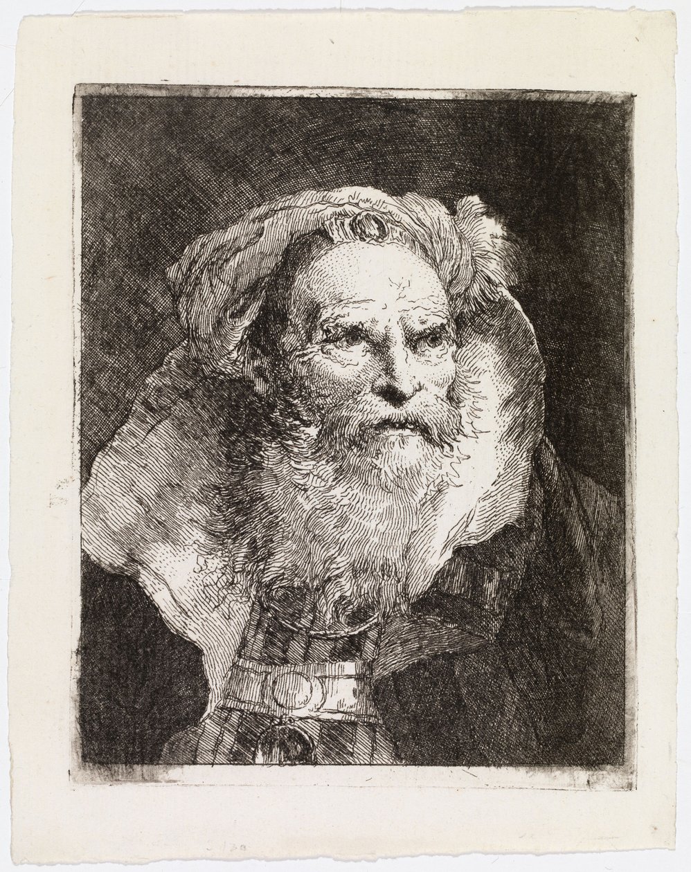 Turbanipäinen vanha mies, oikealle kääntyneenä tekijältä Giovanni Domenico Tiepolo