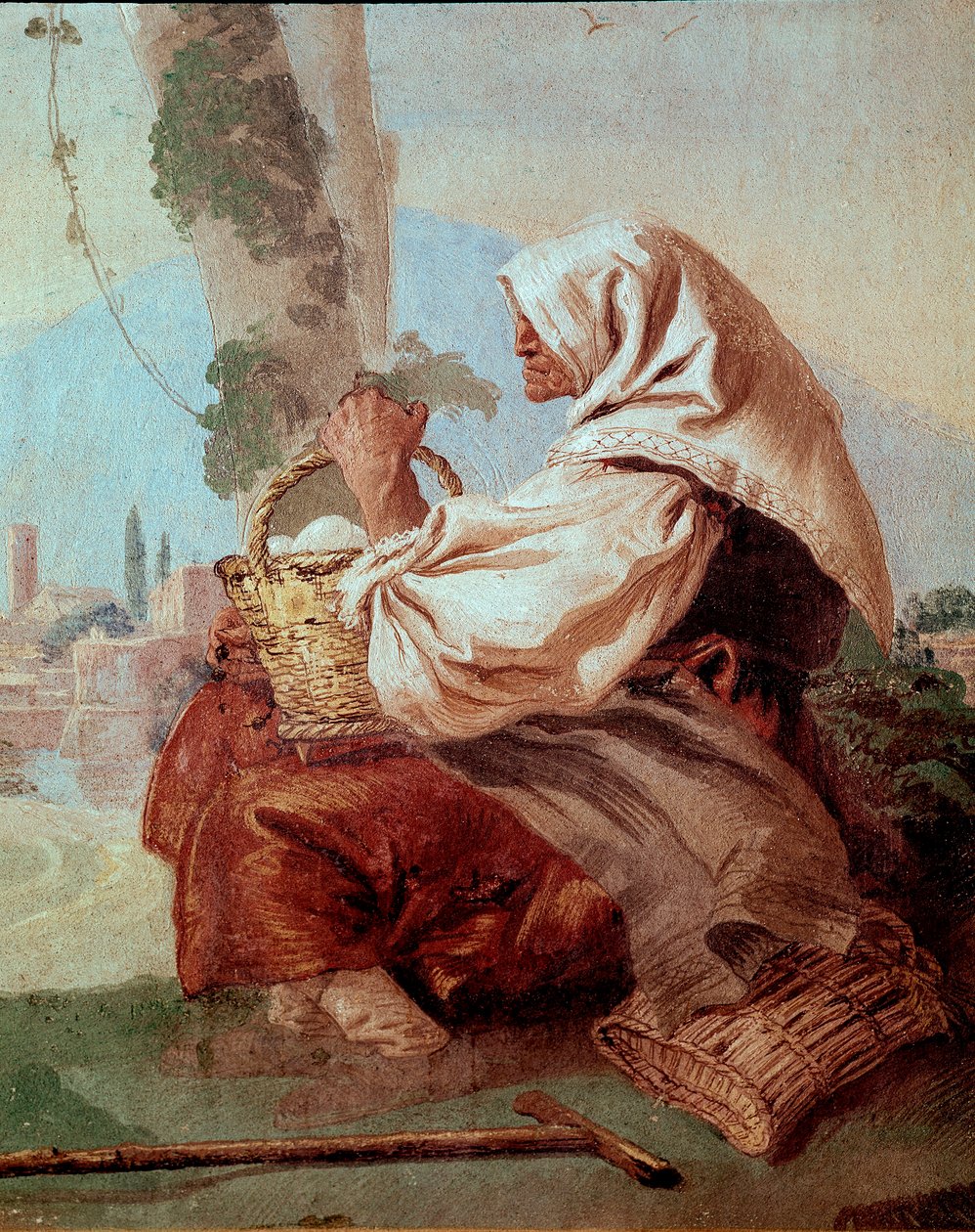 Vanha talonpoikanainen munakorin kanssa, "Foresteria" (vierastalo) tekijältä Giovanni Domenico Tiepolo