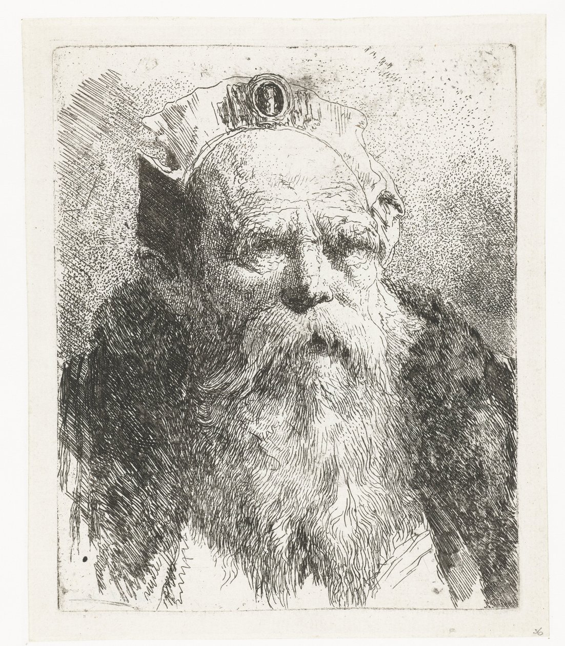 Vanha mies, jolla on parta ja hattu koruilla Pääkokoelma (sarjan nimi) Raccolta di Teste (sarjan nimi) tekijältä Giovanni Domenico Tiepolo