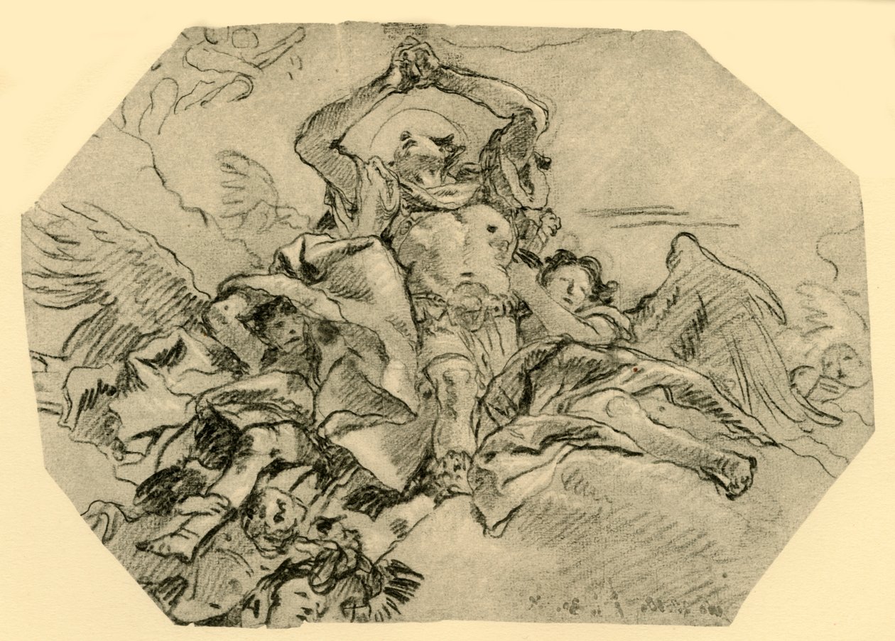 Rukoileva pyhä enkelien ympäröimänä, 1762, 1928 tekijältä Giovanni Domenico Tiepolo