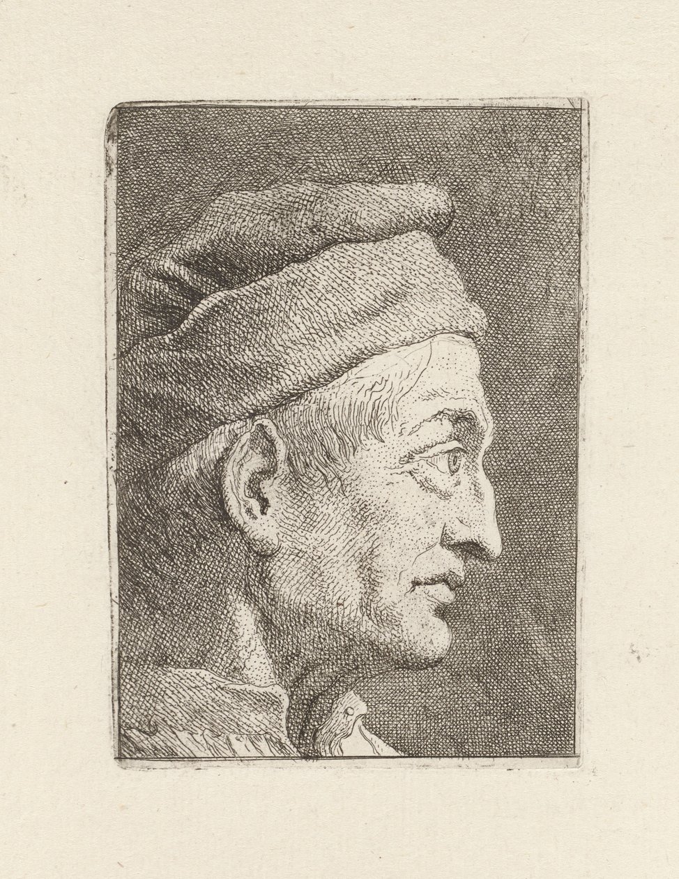 Vanhan miehen profiili, sarjasta Raccolta di Teste (Päiden kokoelma) tekijältä Giovanni Domenico Tiepolo