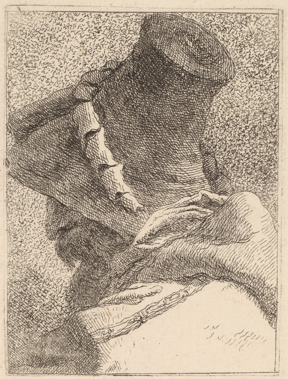 Profiili vanhasta miehestä, jolla on hattu tekijältä Giovanni Domenico Tiepolo