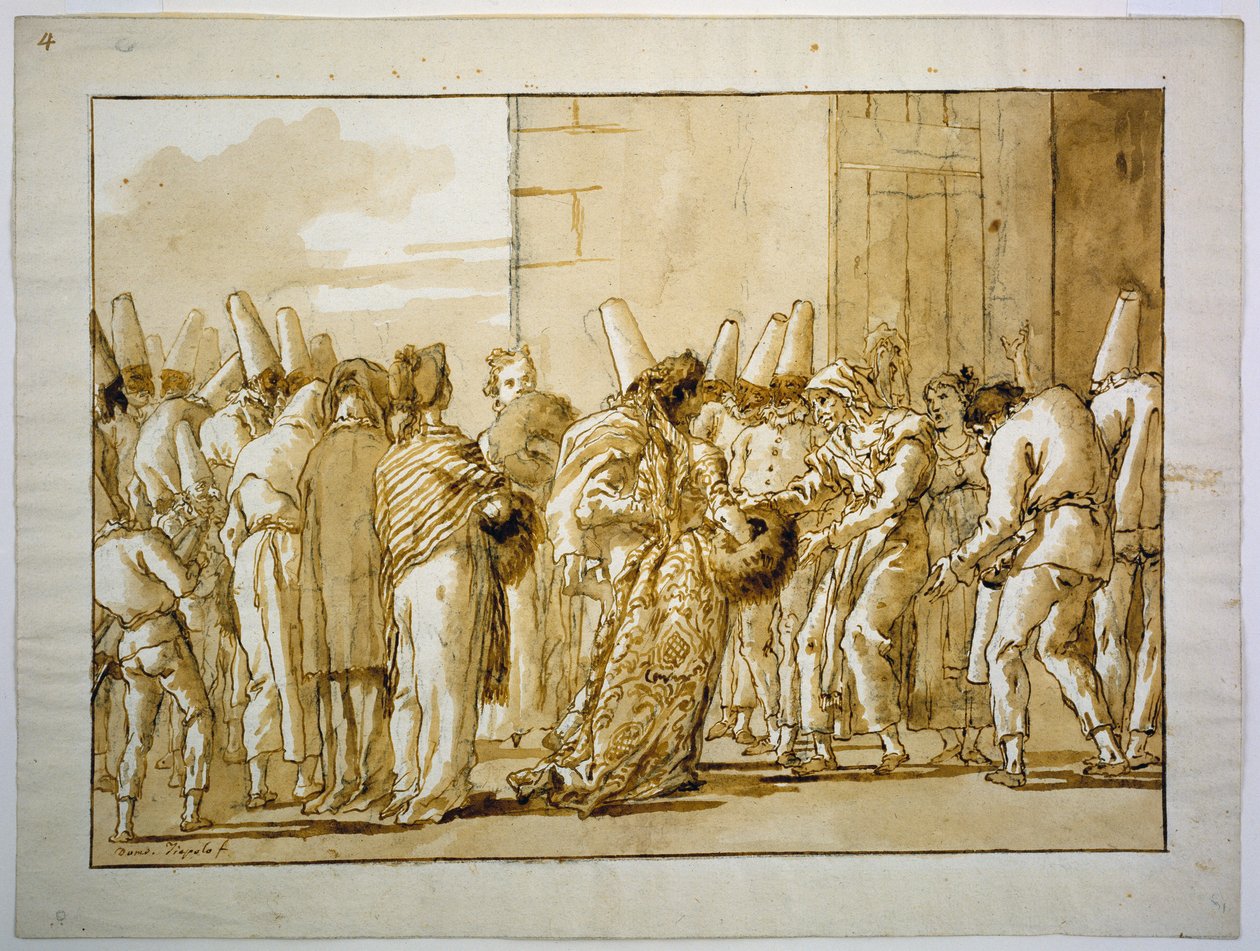 Punchinellas Vater bringt seine Braut nach Hause tekijältä Giovanni Domenico Tiepolo