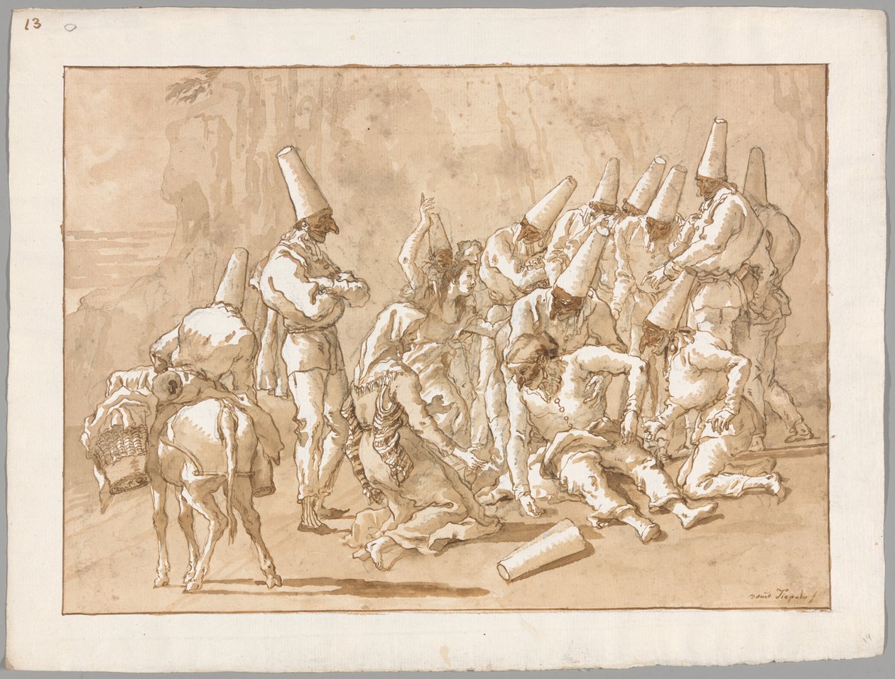 Punchinello romahti tiellä tekijältä Giovanni Domenico Tiepolo