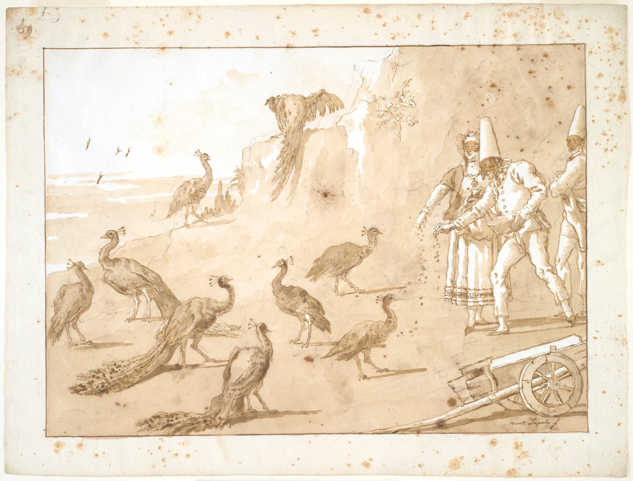 Punchinello ruokkii riikinkukkoja tekijältä Giovanni Domenico Tiepolo