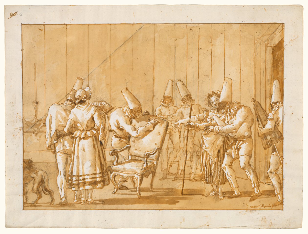 Punchinello ohjataan tuolille tekijältä Giovanni Domenico Tiepolo