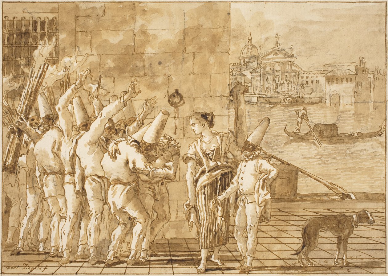 Punchinellon jäähyväiset Venetsialle tekijältä Giovanni Domenico Tiepolo