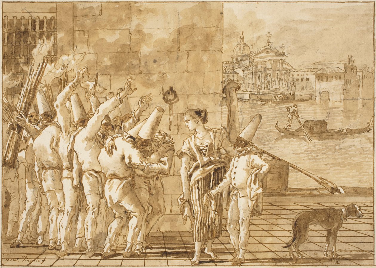Punchinellon jäähyväiset Venetsialle tekijältä Giovanni Domenico Tiepolo