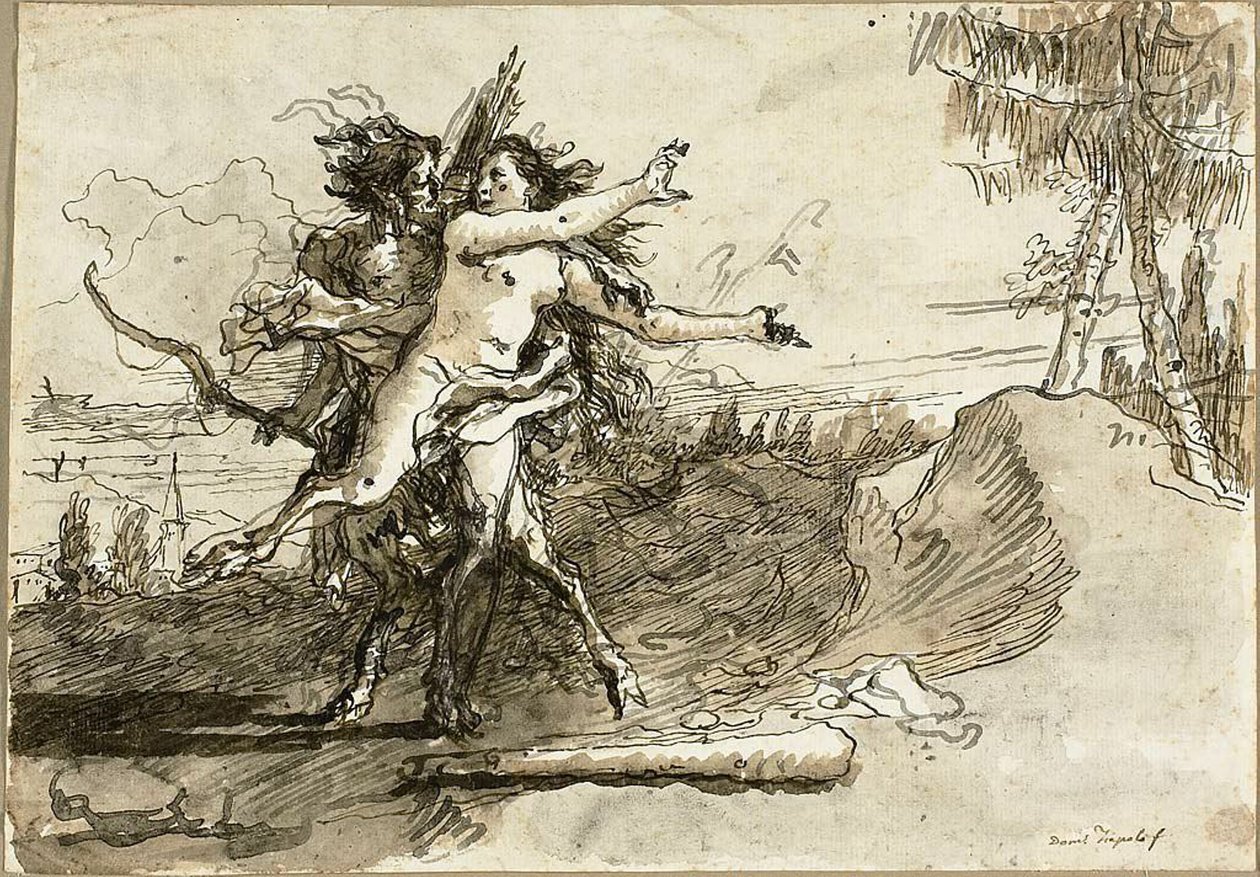 Satyr yllättää satyressan tekijältä Giovanni Domenico Tiepolo