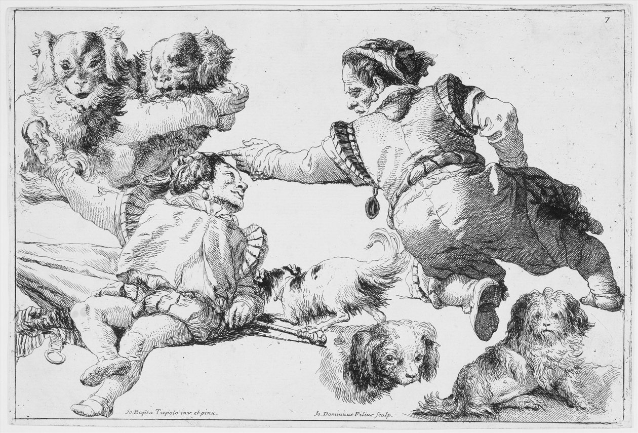 Kääpiöiden ja koirien tutkimukset, n. 1753. tekijältä Giovanni Domenico Tiepolo