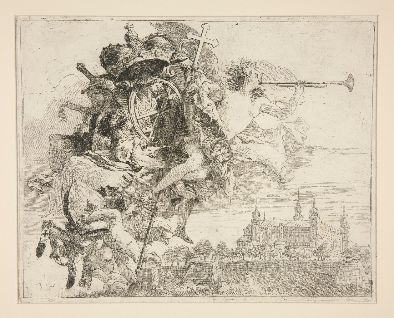 Carl Philipp von Greiffenklaun käsivarret sarjasta Kuvankaunis ideoita Egyptin lennon yli (Flight to Egypt) tekijältä Giovanni Domenico Tiepolo