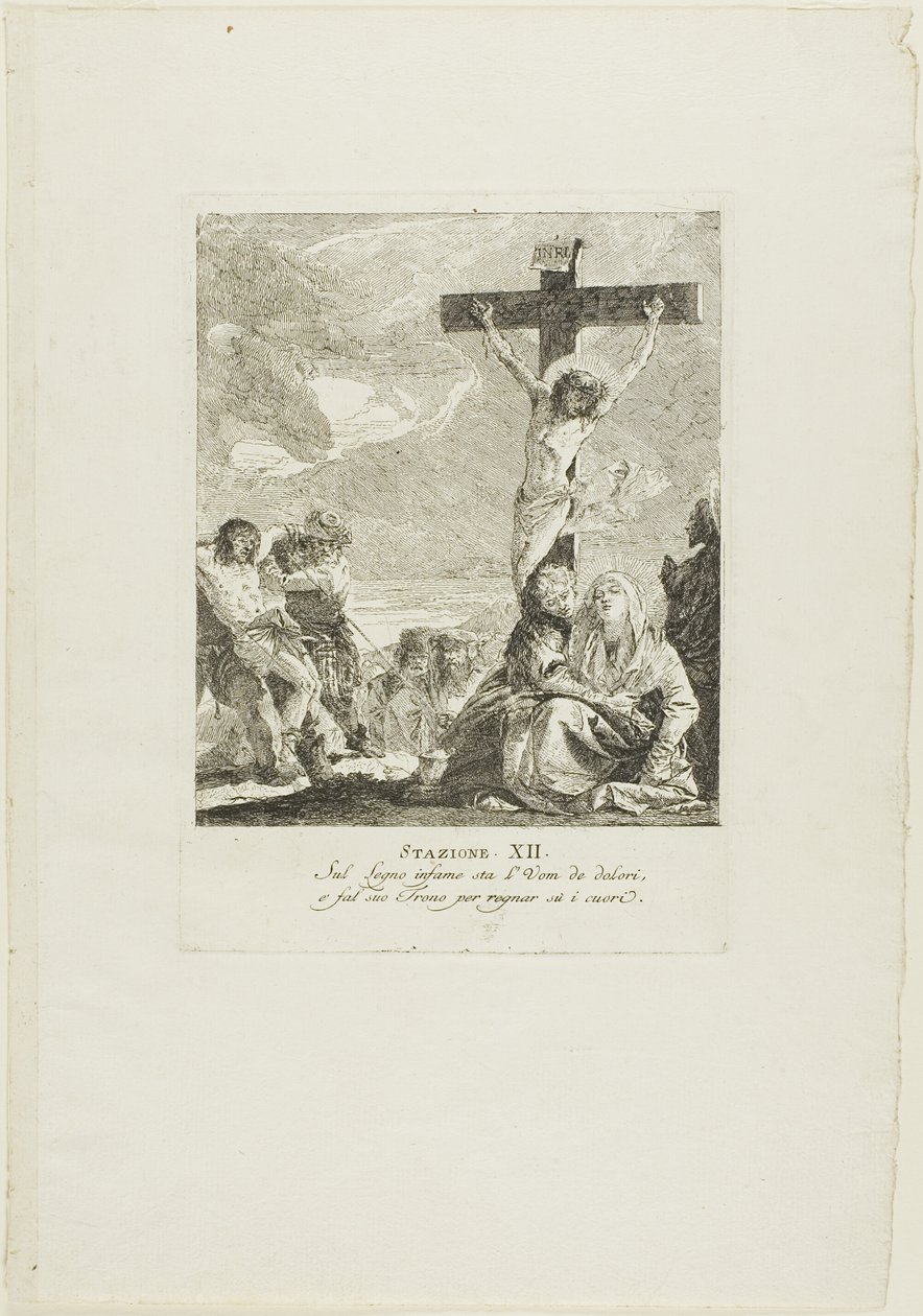 Ristiinnaulitseminen, levy kahdestoista Ristin vaiheet -teoksesta. tekijältä Giovanni Domenico Tiepolo