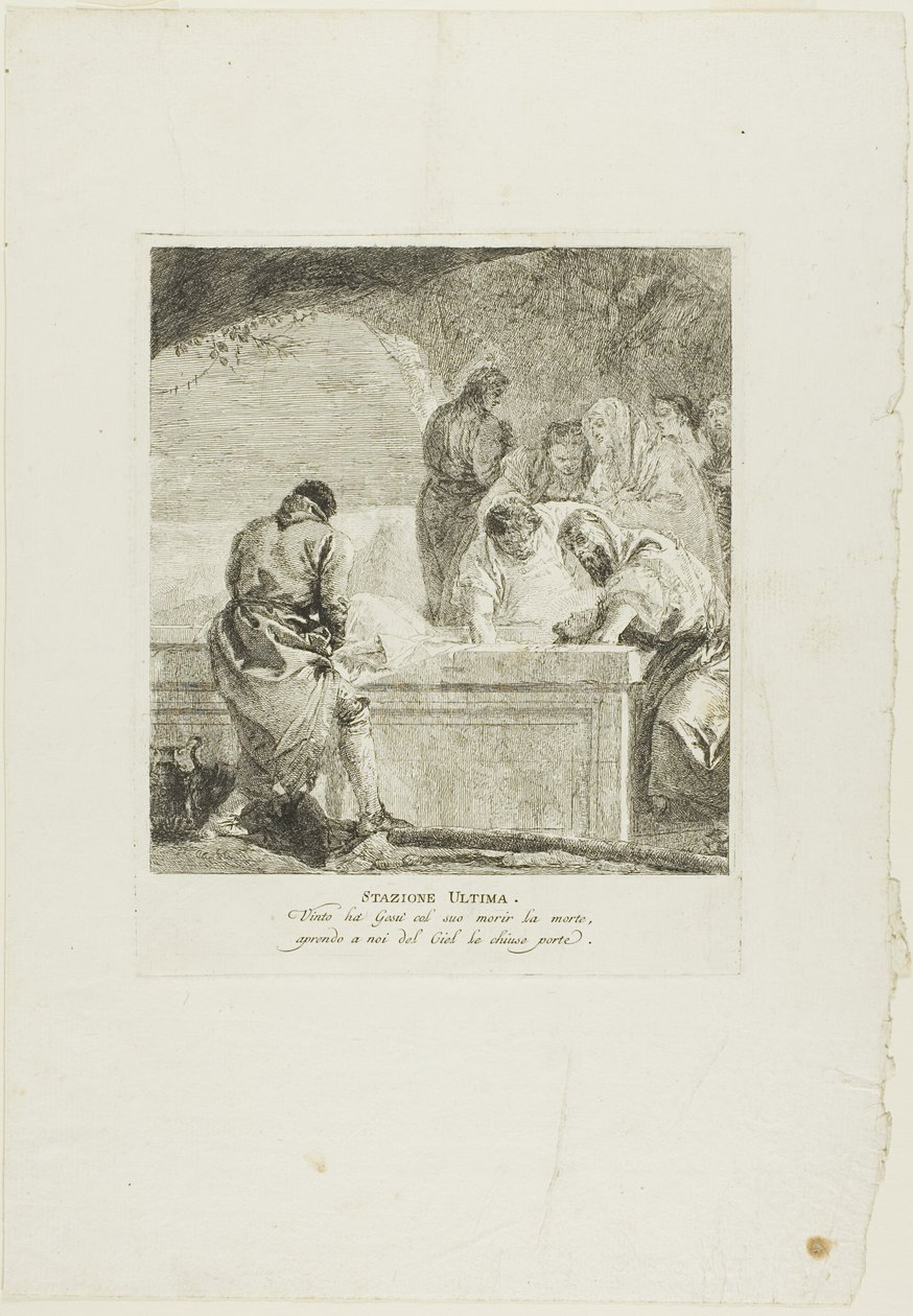 Hautaaminen, levy neljätoista Ristin vaiheista. tekijältä Giovanni Domenico Tiepolo