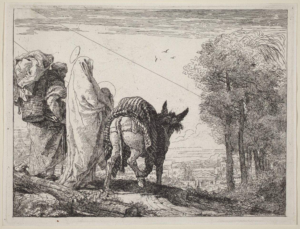 Pako, jossa pyhä perhe on vasemmalla tekijältä Giovanni Domenico Tiepolo