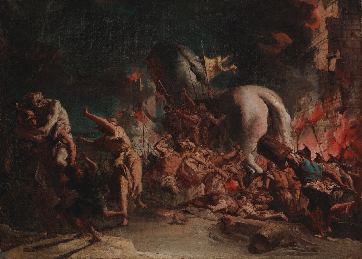 Kreikkalaiset ryöstävät Troijaa tekijältä Giovanni Domenico Tiepolo
