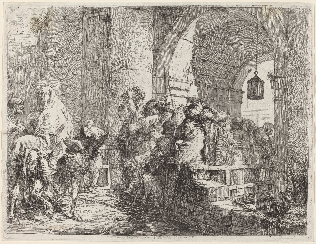 Pyhä perhe saapumassa kaupungin portille tekijältä Giovanni Domenico Tiepolo